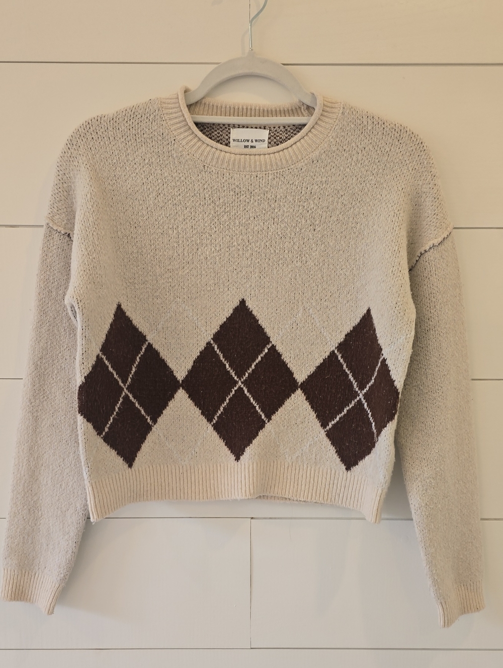 Cream Argyle Knit Sweater